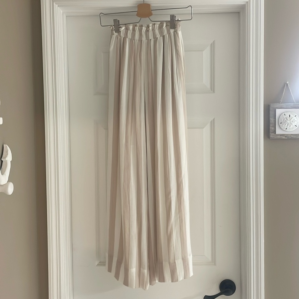 American Eagle, taupe and white striped flare pants XS